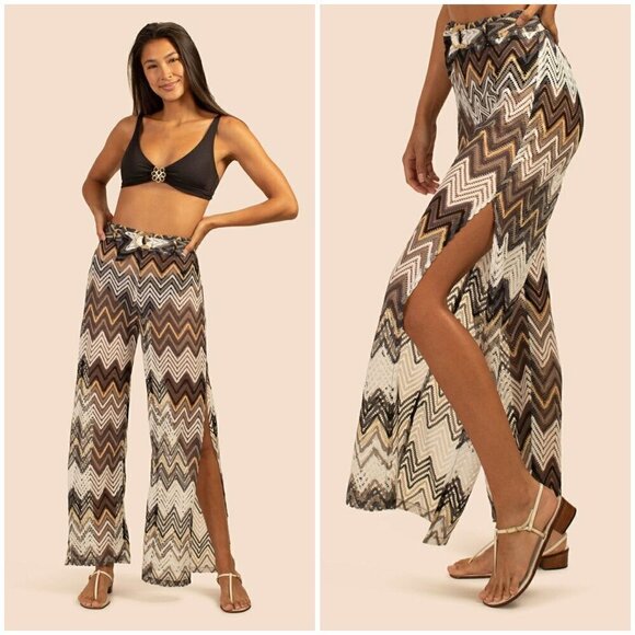 💕TRINA TURK💕 Drift Side Slit Crochet Lace Pant ~ Chevron Print XS NWT - Picture 1 of 15
